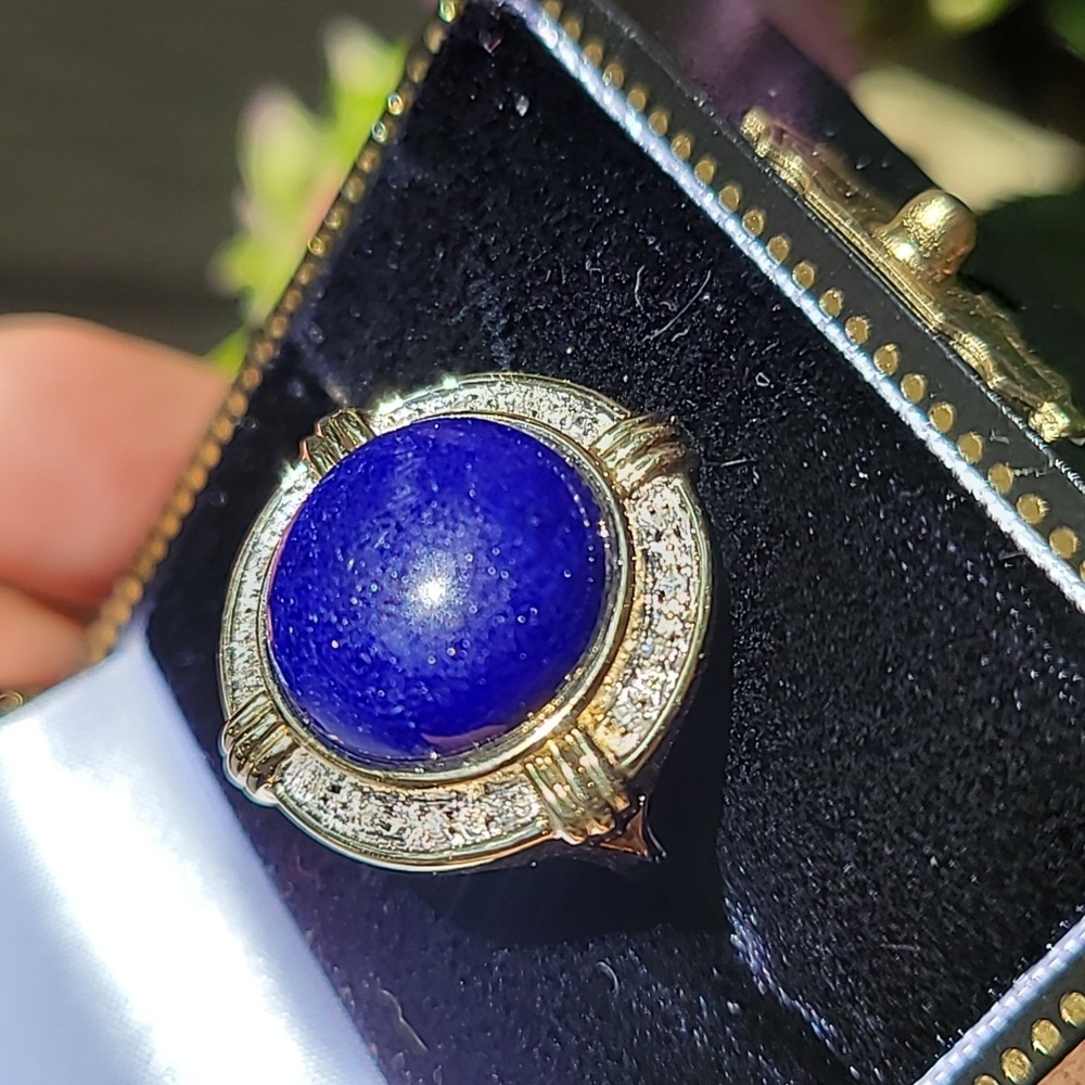 14k Vintage Blue Lapis Lazuli and Diamonds - Picture 4 of 11